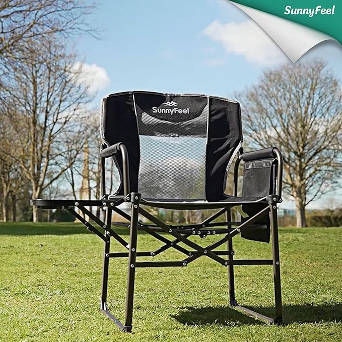 SUNNYFEEL Camping Directors Chair, Heavy Duty,Oversized Portable Folding Chair with Side Table, Pocket for Beach, Fishing,Trip,Picnic,Lawn,Concert Outdoor Foldable Camp Chairs SunnyFeelCamping