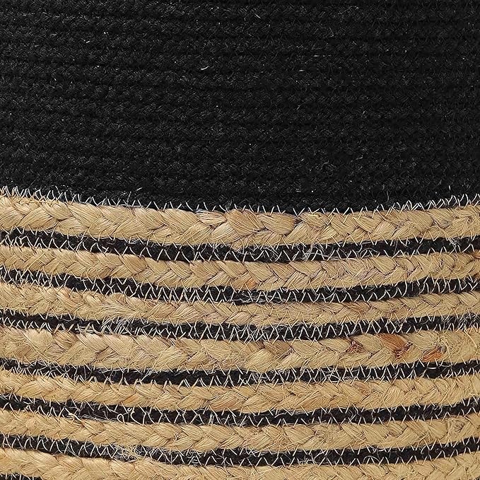 REDEARTH · Cylindrical Pouf Ottoman - Braided Pouffe Accent Sitting Round Footrest for Living Room, Bedroom, Nursery, kidsroom, Patio, Gym; 70% Cotton 30% Jute, (14.5X14.5X16; Black Natural) REDEARTH