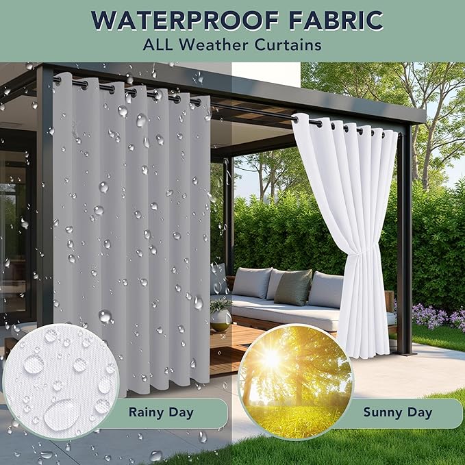 White Outdoor Curtains for Patio Waterproof - 6 Panels Privacy Weatherproof Outside Curtains with Grommets for Pergola, Gazebo, Porch, Cabana, Balcony, 54 x 84 Inch RichSets