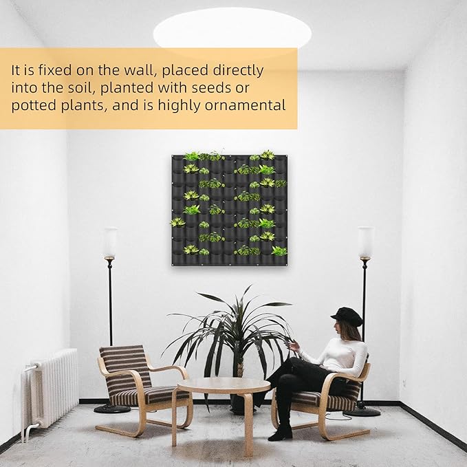 Hanging Planting Grow Bags, 72 Pockets Hanging Vertical Wall Planter Wall Mounted Grow Bag Outdoor Indoor Gardening Vertical Greening Flower Container, Planting Bags Storage Bags(1.0 m × 1.0 m, Black) LITLANDSTAR