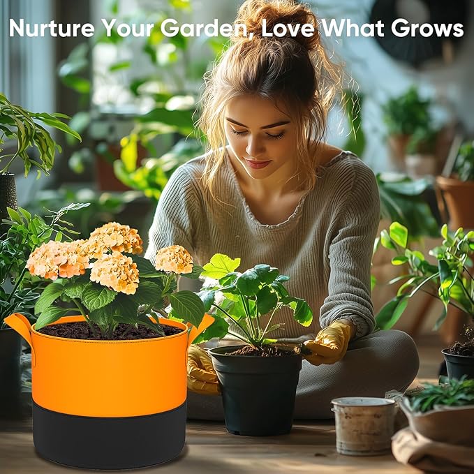 10 Gallon Grow Bags: 6 Pack 350G Heavy Duty Thickened Colorful Potato Grow Bags with Handles - Felt Nonwoven Garden Fabric Bags Gardening Pots for Vegetable Fruit Flowers Herbs Tomato Growing RVZHI