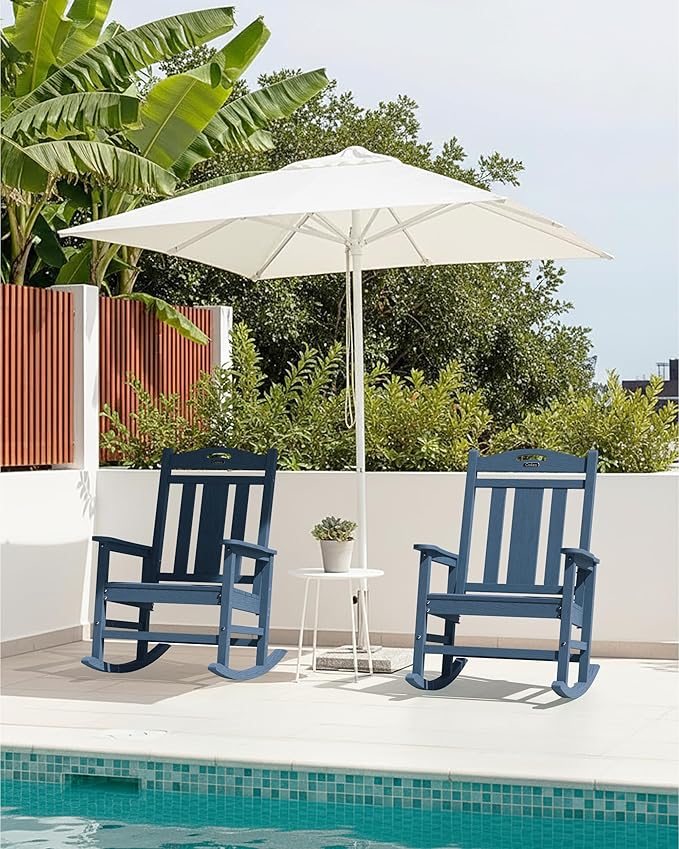 Ciokea Oversized Outdoor Rocking Chairs Set of 4, 380lbs Heavy-Duty Large Patio Rocker, High Back Cozy Porch Chairs, Weather Resistant Patio Rocking Chairs for Outside, Fire Pit, Deck, Slate Blue CIOKEA