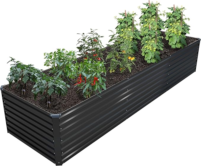 12x2x2FT Galvanized Raised Garden Bed Kit,Vegetable Plant Boxes-Rectangle Metal Flower Box,Large Planter Raised Beds Outdoor Garden for Planting,Fruit,Herb-Black DIIYIV