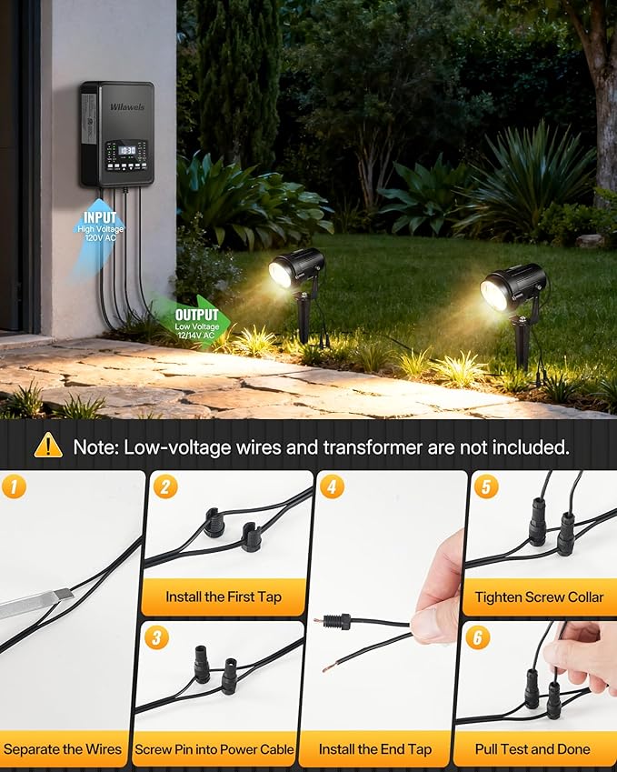 6W 700LM Low Voltage Landscape Lighting, 12V AC/DC 3000K Warm White LED Low Voltage Landscape Lights, IP65 Waterproof Outdoor Spotlights with Connectors for Garden Tree Yard 6 Pack W01SLP606 Wilawels