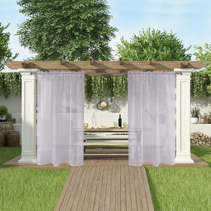 SpaceDresser Waterproof Outdoor Sheer Curtains for Patio - 2 Panels Rod Pocket Indoor Voile Sheer Curtain for Living Room,100W x 96L inch, Silver Grey SpaceDresser