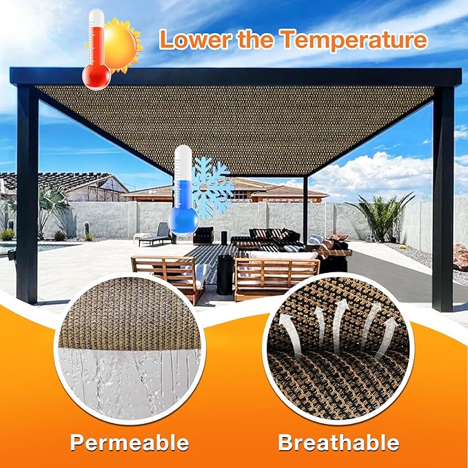 Artpuch Outdoor Pergola Shade Cover 18x19 FT Sun Shade Cloth with Grommets Mocha 90% UV Protection Canopy Patio Privacy Screen (Customized Available) Artpuch
