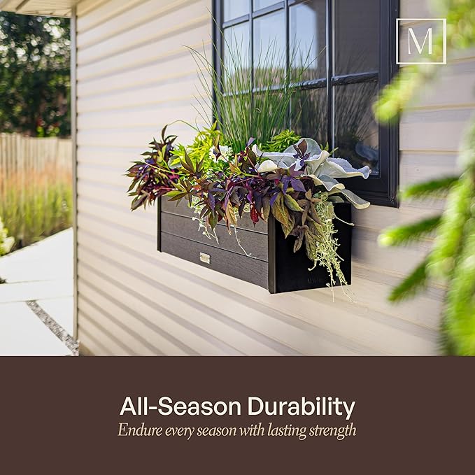 Mayne Vista 3ft Modern Window Box Planter with Panel Design and Drainage Hole Mayne