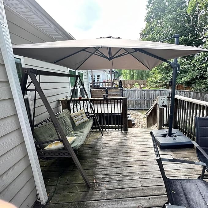 PURPLE LEAF Patio Umbrella 9' X 9' Rectangle Cantilever Umbrella Large Aluminum Outdoor Umbrellas with 360-degree Rotation & UPF40+ Premium Fabric for Deck Pool Garden Yard, Ash Mocha Rootora