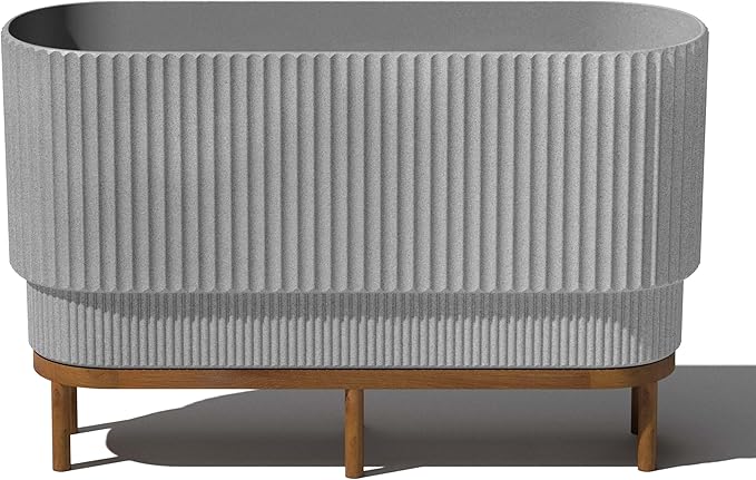 Veradek Demi Series Raised Long Planter for Indoor/Outdoor Use | Made from Plastic & Stone w/Wooden Stand | Modern Patio Décor for Flowers/Shrubs VeradekOutdoor