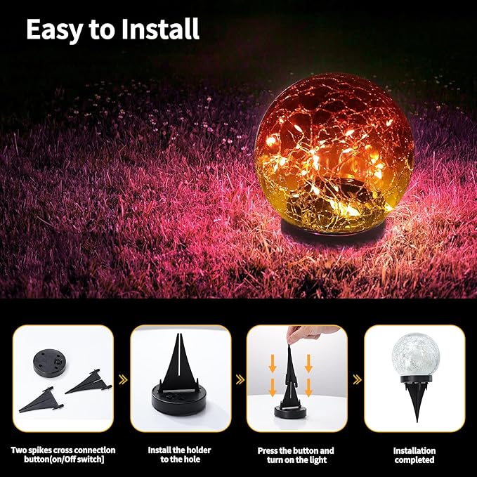 Solar Globe Lights Outdoor Waterproof - Cracked Glass Ball Lights for Garden, Patio, Yard, Lawn and Backyard Decor - Decorative Orbs for Outside JKIMK
