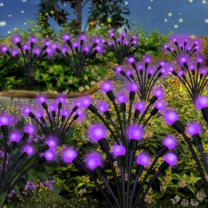 Kohlrabi Solar Garden Lights Outdoor, 6 Pack 60 LED Solar Purple Firefly Lights Waterproof, Sway by Wind, Halloween Swaying Light for Yard Patio Backyard Garden Planter Flower Bed Pathway Decoration KohlrabiDecor
