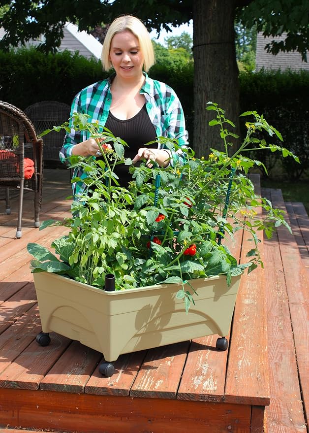 Emsco Group 2342-1HD City Picker Self Watering and Improved Aeration – Mobile Unit with Casters-Sand Raised Bed Grow Box Emsco+Group