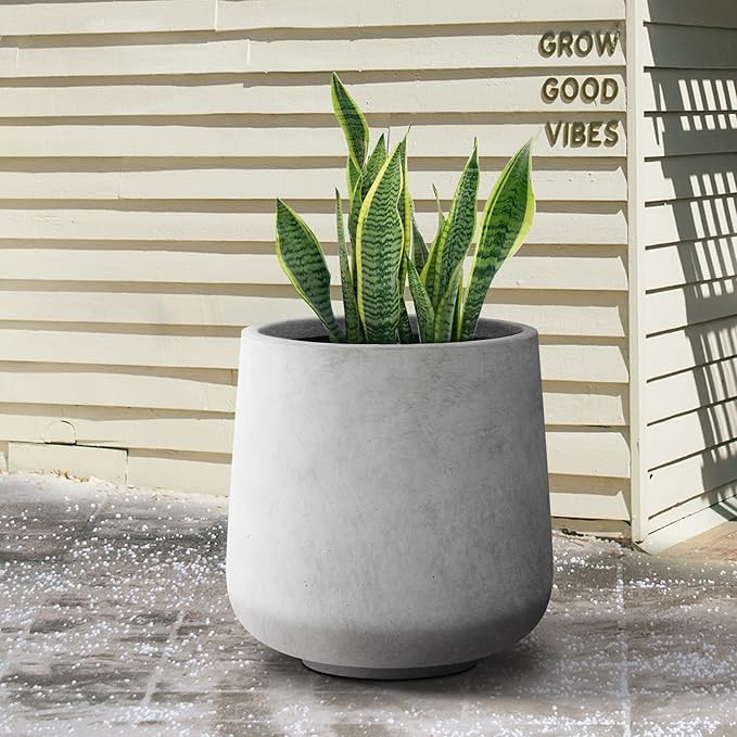 Kante 15.3" Dia Round Concrete Planter, Outdoor Indoor Large Plant Pots Containers with Drainage Hole and Rubber Plug for Home Garden Patio, Natural Concrete Kante