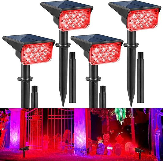 Red Solar Spot Lights Outdoor,20 LED Waterproof IP65 Solar Landscape Light Adjustable Panel Spotlights for Wall Tree Yard Garden Halloween Christmas Lighting 4 Pack CREPOW