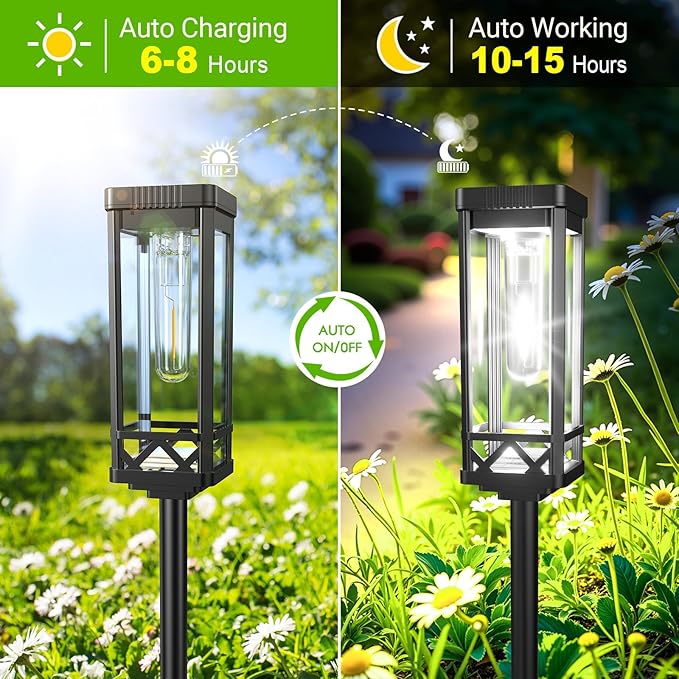 KOOPER Taller Solar Pathway Lights Outdoor, 6 Pack Upgraded Brighter Solar Garden Lights Solar Powered, Up to 15 Hours Outdoor Solar Lights for Yard Landscape Path Walkway Driveway （Cool White） KOOPER