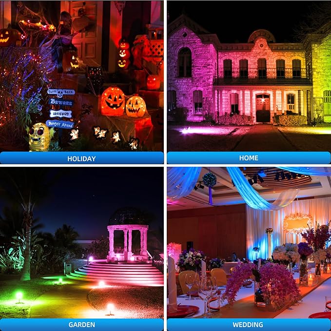 Low Voltage Landscape Lighting,12V-24V RGBW Color Changing Landscape Lights IP67 Waterproof Landscape Spotlights for Garden Yard Holiday Halloween Christmas Decor (1 Pack) Rootora