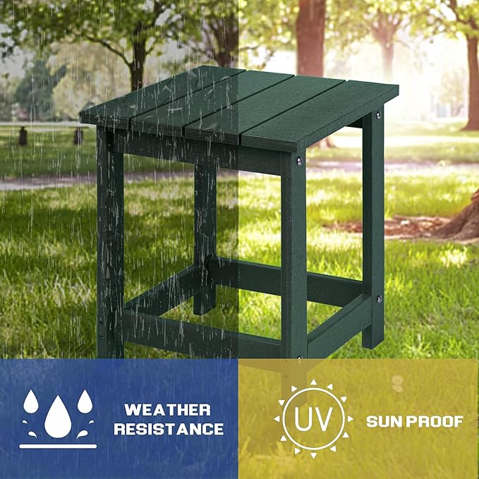 LZRS Adirondack Square Outdoor Side Table for Patio, Pool Composite Patio Table,HDPE End Tables for Backyard,Pool, Indoor Companion, Easy Maintenance & Weather Resistant(Dark Green) LZRSPET