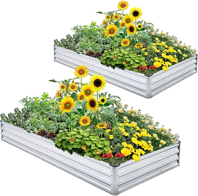 Galvanized Raised Garden Bed 2pcs Pack - Metal Raised Bed Garden Kit 4'x8'x1' for Flower Planters, Vegetables Herb Mofesun