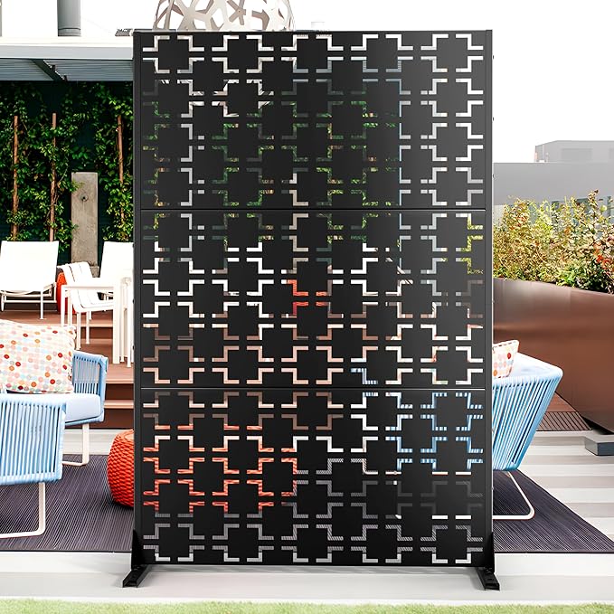 Outdoor Privacy Screen,72" H×47" W Metal Privacy Screen, Freestanding Privacy Fence Panels for Patio FENCY