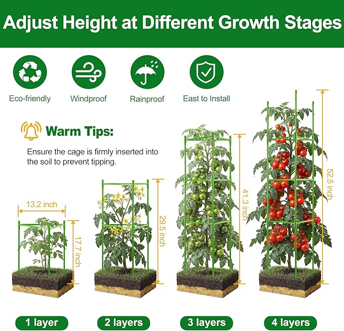 WAENLIR 3-Pack Tomato Cage for Garden, Up to 51 Inch Tomato Trellis for Raised Garden Bed, Plant Stakes for Pots, Durable Tomato Plant Support Garden Stakes for Climbing Plants (Green, 51 inch 3 Pack) WAENLIR