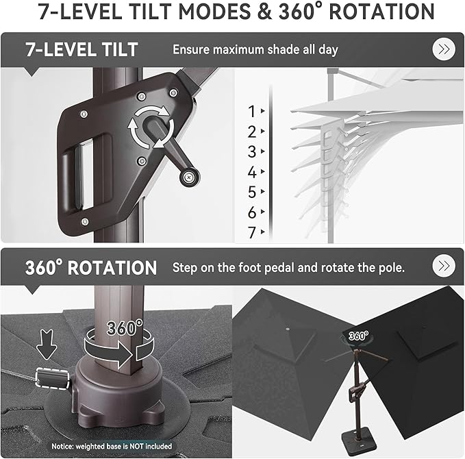 10 X 13 FT Cantilever Outdoor Patio Umbrella with Base Included Large Heavy Duty 360° Rotation Double Top Offset Rectangular Umbrellas with Led Lights for Backyard Outside Deck, Black MEVBC