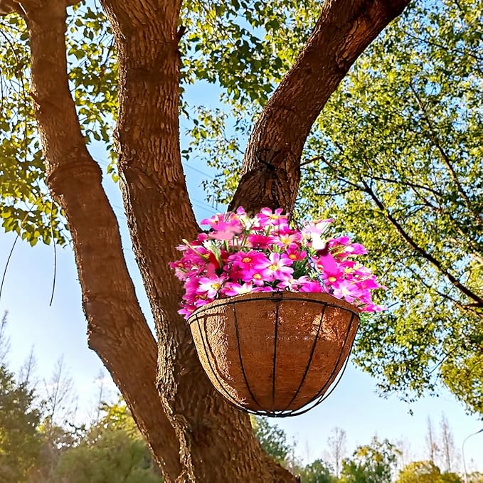 TIHOOD 4 Pack 12 inch Hanging Planter Basket Outdoor Large Hanging Flower Pots Indoor with Coco Coir Liner Round Wire Plant Holder Chain Hanging Basket Garden for Home Decor Balcony Office Tihood