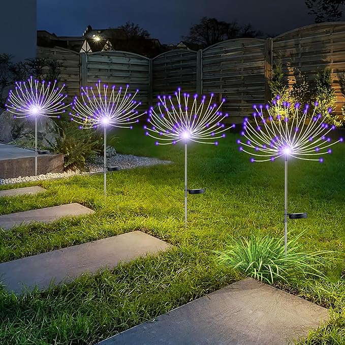 YOTOZU 4 PCS Solar Firework Light, Outdoor Solar Garden Decorative Lights 120 LED Powered 40 Copper Wires String DIY Landscape Light for Walkway Pathway Backyard Decor Parties Perfect Gifts(Purple) YOTOZU