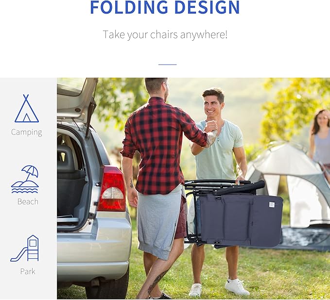 Outsunny Oversized Folding Rocking Camping Chair Set of 2, Padded Outdoor Rockers with High Back and Armrests, Portable Outdoor Patio Chairs with Steel Frame for Garden, Porch, Lawn, Navy Blue Outsunny