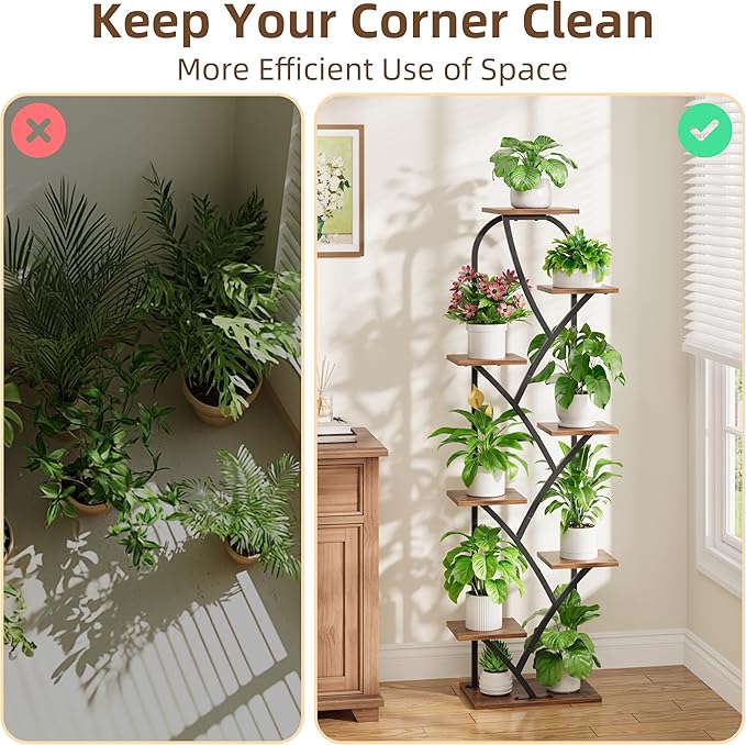 Plant Stand Indoor With Grow Lights - Corner Plant Stand For Indoor Plants, 51" Lighted Plant Shelf Indoor, 8 Tiered Tall Flower Holder, Dsiplay Rack For Living Room, Hallway, Home Décor Rootora