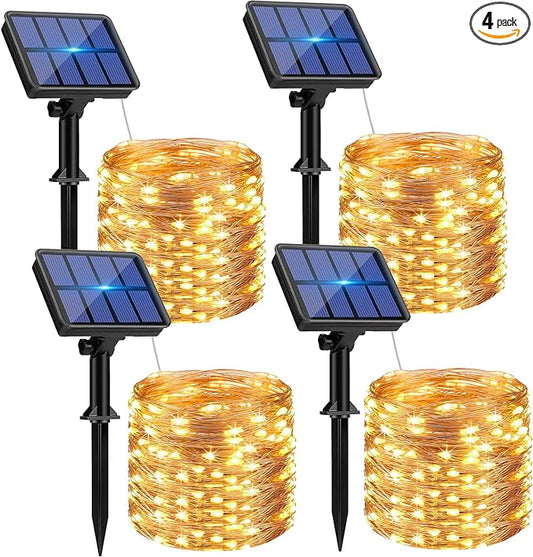 btfarm 4 Pack Solar String Lights Outdoor - Total 132FT 320LED Solar Fairy Lights Outside Waterproof 8 Modes, Copper Wire Solar Powered Twinkle Light for Garden Tree Christmas Wedding Party,Warm White btfarmdecorativelighting