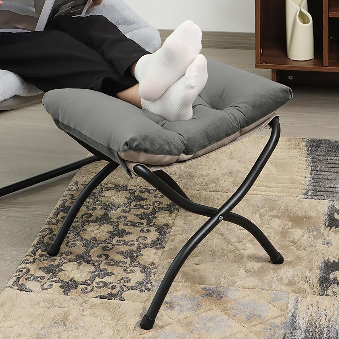 15"(H) Folding Ottoman, Foldable Footrest Stool, Portable Small Foot Stool for Couch, Collapsible Foot Rest Ottoman for Sofa, Accent Padded Ottomans for Living Room, Bedroom, Dark Grey MordchilHF