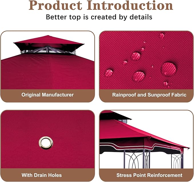 SCOCANOPY Replacement Gazebo Canopy for 10 x 12 Regency II Patio Gazebo Model L-GZ798PST,A101004104,A101004105,(Burgundy) SCOCANOPY