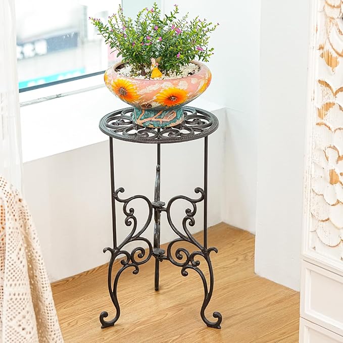 Sungmor Heavy Duty Cast Iron Potted Plant Stand,19.3-Inch 1 Tier Metal Planter Rack,Decorative Flower Pot Holder,Vintage & Rustic Style Indoor Outdoor Garden Pots Container Supports Sungmor