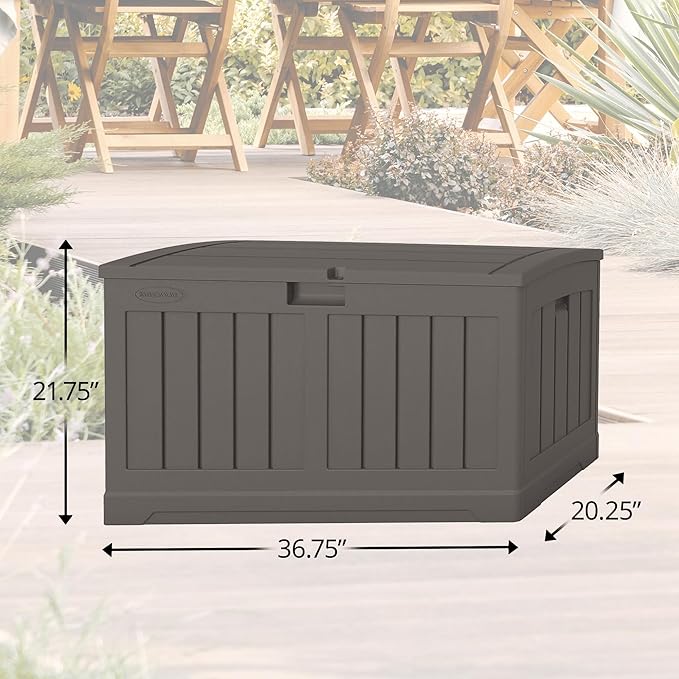 Suncast 50 Gallon Plastic Deck Box with Molded Lockable Feature and Weathertight Construction for Home, Patio, Lawn, and Garden Storage, Gray Suncast