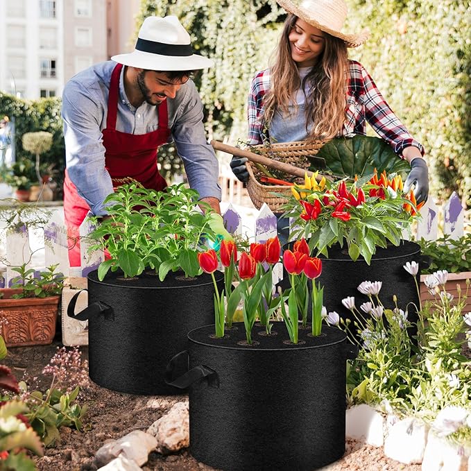 3 Pack 10 Gallon Grow Bags with Planting Holes, Planting Bags, Plant Grow Bags, Fabric Grow Bags, Heavy Duty Thickened Nonwoven Fabric Gardening Vegetable Growing Bags with 3/5/8 Planting Holes WelcometoUJG%EF%BC%81