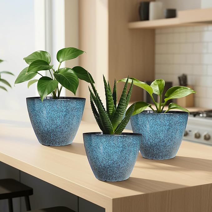 2 Pack Plastic Plant Pots with Drainage Holes, 8 inch Planter for Indoor Outdoor Plant, Garden Flower Pots for Aloe, Herbs, Cactus(Blue, 2pcs) Vanslogreen