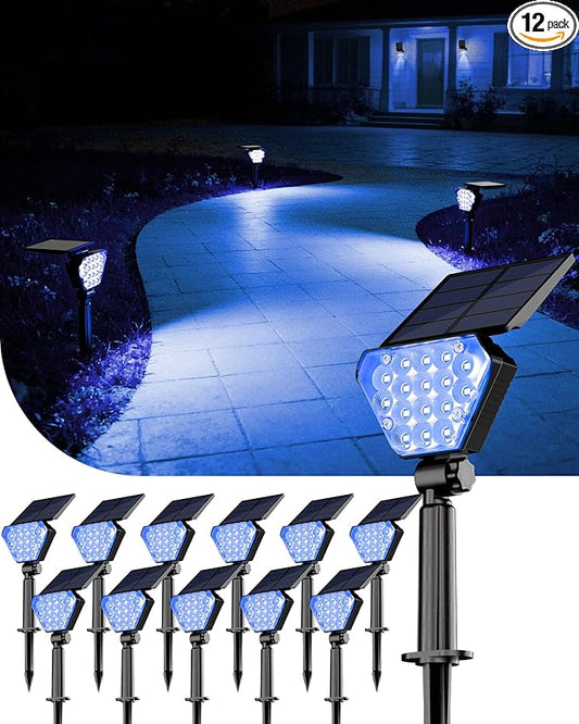 T-SUN Solar Lights Outdoor Waterproof IP65, 12 Pack LED Solar Spot Lights Color Changing IP65 Waterproof Smart Auto On/Off for Outside Landscape Garden Yard Lawn Pathway Patio Driveway T-SUN
