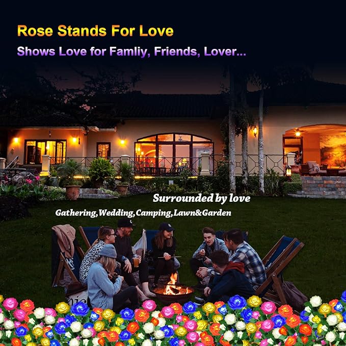 Solar Flower Lights Outdoor - Upgraded New Material Two Modes Realistic LED Solar Powered Waterproof Lights with 5 Roses, Solar Decorative Stake Lights for Garden (Pink, 1 Pack) LightYourLife