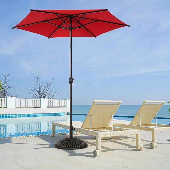 Abba Patio 7.5FT Lyon Outdoor Patio Umbrella Outdoor Table Umbrella with Push Button Tilt and Crank Market Umbrella 6 Sturdy Ribs UV Protection Waterproof for Garden Deck Backyard Pool Dark Red AbbaPatio