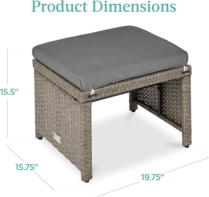 Best Choice Products Set of 2 Wicker Ottomans, Multipurpose Outdoor Furniture for Patio, Backyard, Additional Seating, Footrest, Side Table w/Removable Cushions, Steel Frame - Cement Gray/Taupe BestChoiceProducts