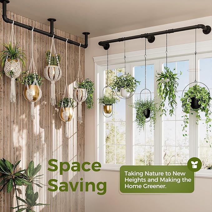 Bamworld Window Plant Hanger Indoor 63in 2PCS Hanging Planters for Indoor Plants Hanging Plants Holder Hanging Rod Window Plant Shelves Wall Planters Pot/Chain/Plant Not Included (Black) Bamworld