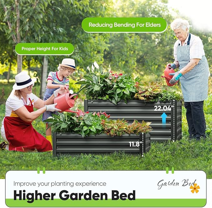Quictent Raised Garden Bed Galvanized Raised Beds for Gardening Vegetables with Cover 4x3x2 ft Tall Metal Planter Box Outdoor Use (Clear) QUICTENT