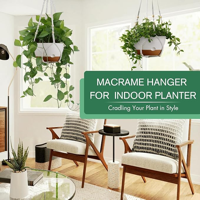 Set of 2-10 Inch Hanging Planters for Indoor Plants with Self-Watering Includes Hanging Pots for Plants, Outdoor Hanging Plant Pot with Drainage, and 2 Types of Hanging Baskets Hangers (White, 10inch) Montresor