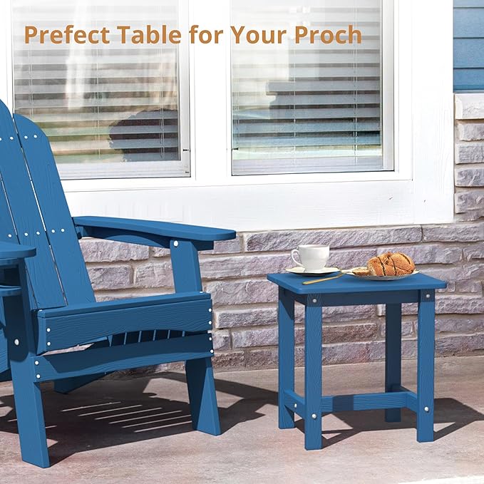 LUE BONA Outdoor Side Table Set of 2, HDPS Small Outdoor Table, Adirondack Side Table, Outside End Table for Patio, Porch, Deck, Weather Resistant/Easy Maintenance/Indoor or Outside Use, Navy Blue LUEBONA