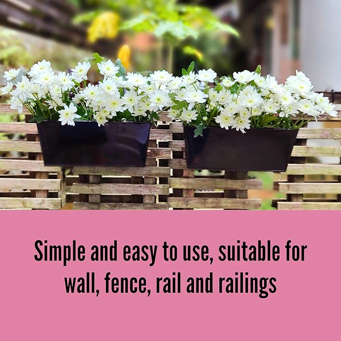 LaLaGreen Outdoor Rail Planter (6 Pack, 16 Inch) Large Black Metal Wall Hanging Strawberry Flower Pots, Rectangle Balcony Deck Railing Fence Rectangular Plant Holder Outside Patio Porch Decoration L%C3%A1L%C3%A1Green