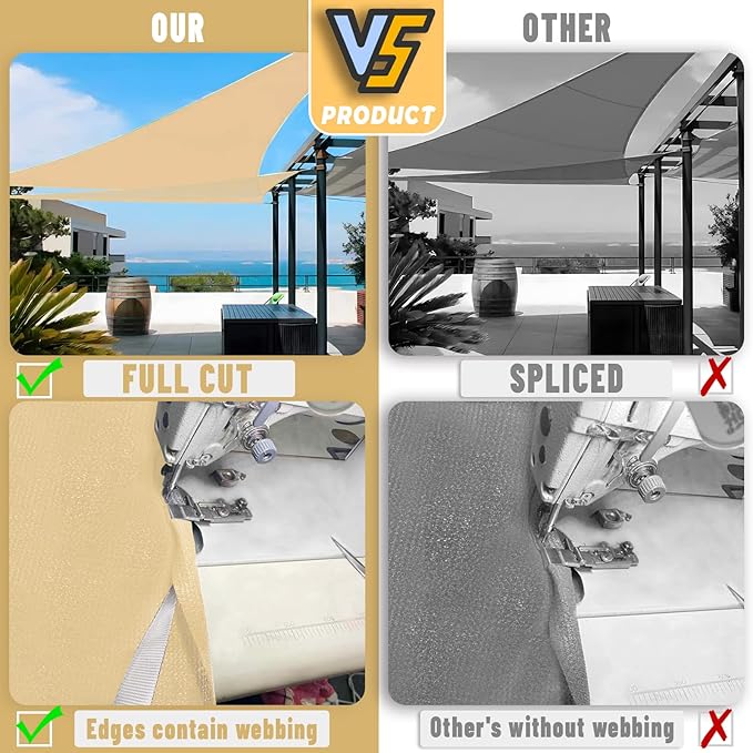 LOVE STORY Custom Size 8'x8'x11.3' Sand Sun Shade Sail Right Triangle Sunhsade Fabric Awning Canopy for Patio Backyard Carport Pergola (Customized) LOVESTORY