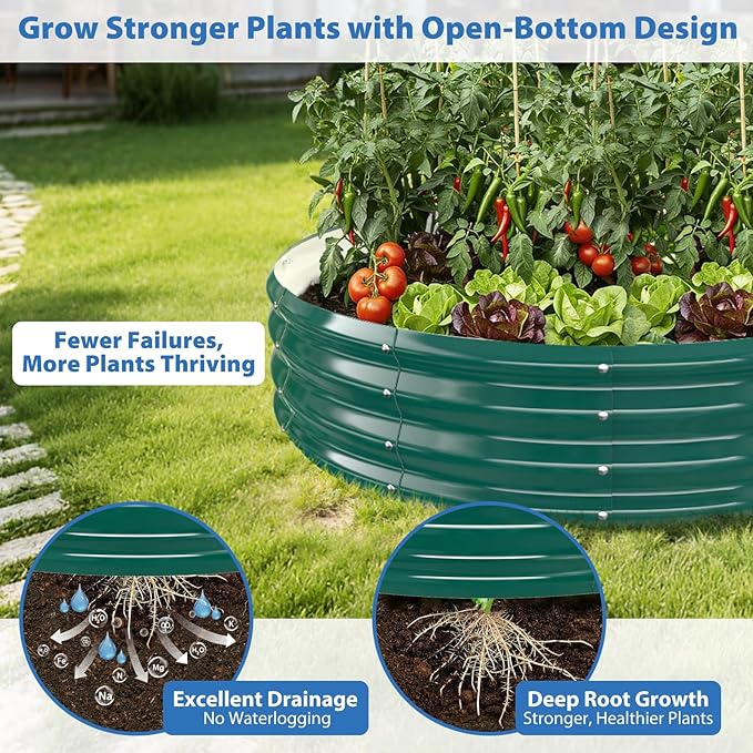 Round Galvanized Raised Garden Bed, 6x6FT, 12" Depth for Outdoor Gardening, Heavy Duty Metal Planter Box for Vegetables, Flowers & Herbs, Rust-Resistant, Easy DIY Assembly Rootora