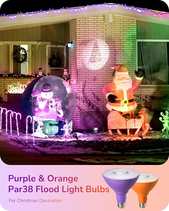 EDISHINE PAR38 Purple & Orange LED Flood Light Bulbs Outdoor, Dimmable LED Light Bulb, 18W(120W Equivalent), Outdoor Weatherproof Light Bulb, E26 Base, 4 Pack EDISHINE