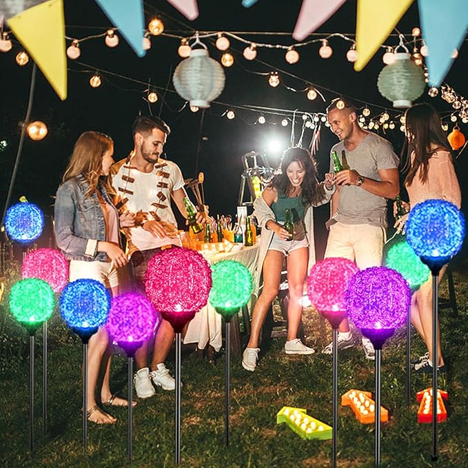 Solar Garden Lights Outdoor, Upgraded Globe Powered Garden Light, Multi-Color Changing LED Solar Stake Lights for Patio Backyard Pathway Party Decoration (Stainless Steel, 2 Pack) MMHFSolarLightsOutdoor
