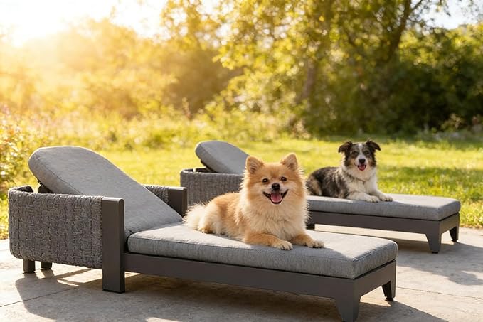 PURPLE LEAF Outdoor Daybed Sun Chaise Lounge Chairs with Cushion Patio Aluminum Adjustable Sunbathing Tanning Reclining Set of 2 Moon Basalt PURPLELEAF